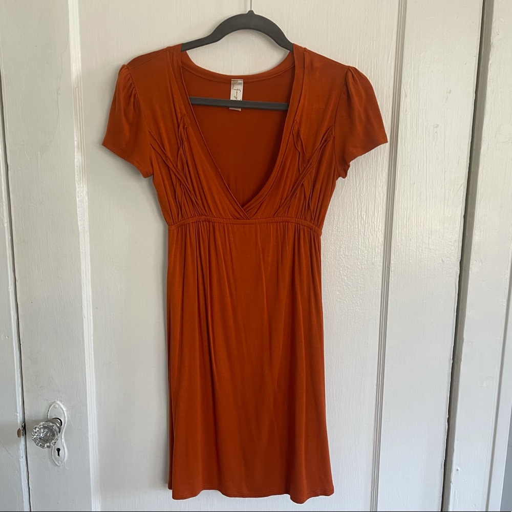 Burnt Orange Cotton V-neck dress